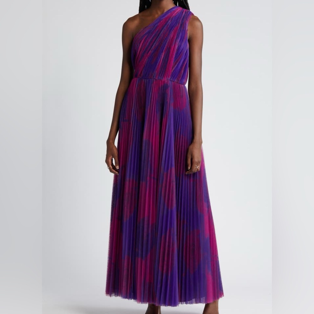 Hutch | Tarina Print Pleated One-Shoulder Gown